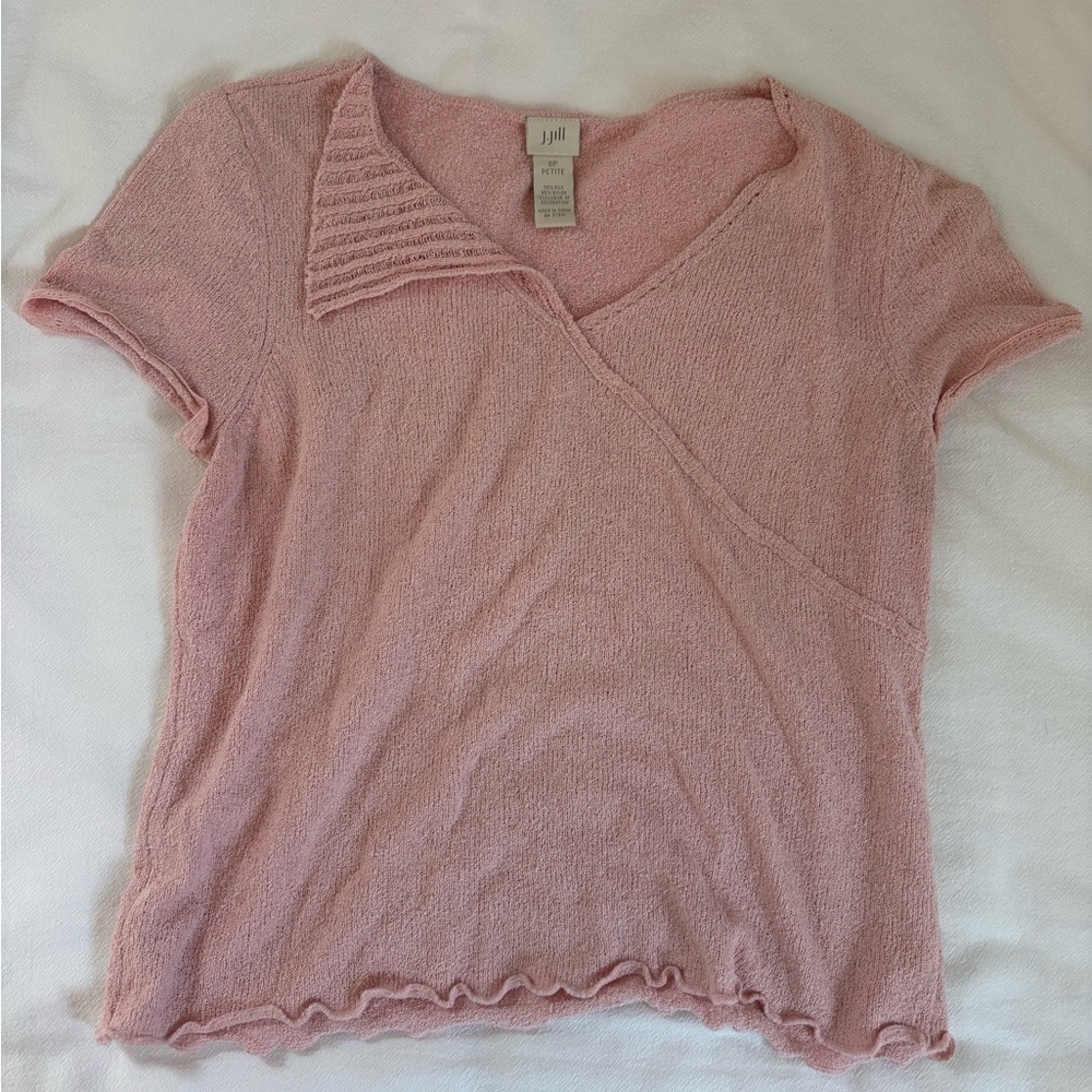 J. Jill Pink Short Sleeve Faux-Wrap Knit Top